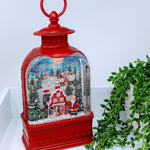 Festive Red Holiday Lantern with Santa Scene - Picture 3 of 7